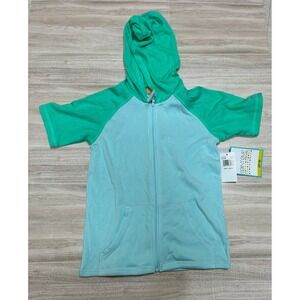 Saint Eve Swim Kids Green Aqua Terry Cloth Hooded Cover Up UPF 50 XS 4/5